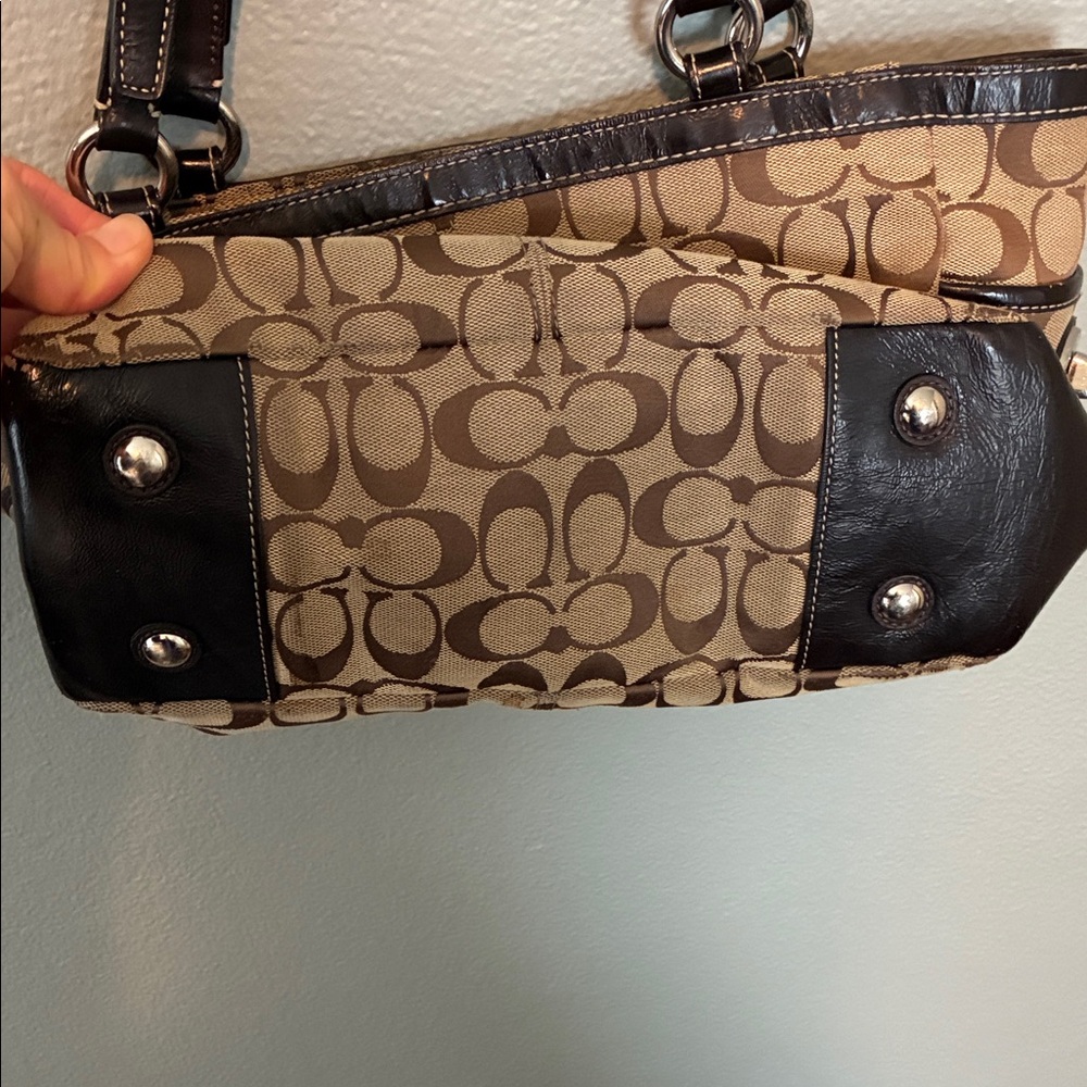 Coach Tan and Brown Signature Pleated Gallery Shoulder Handbag Tote - Picture 11 of 15